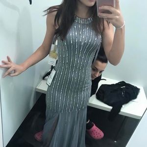 Grey Beaded Prom Dress